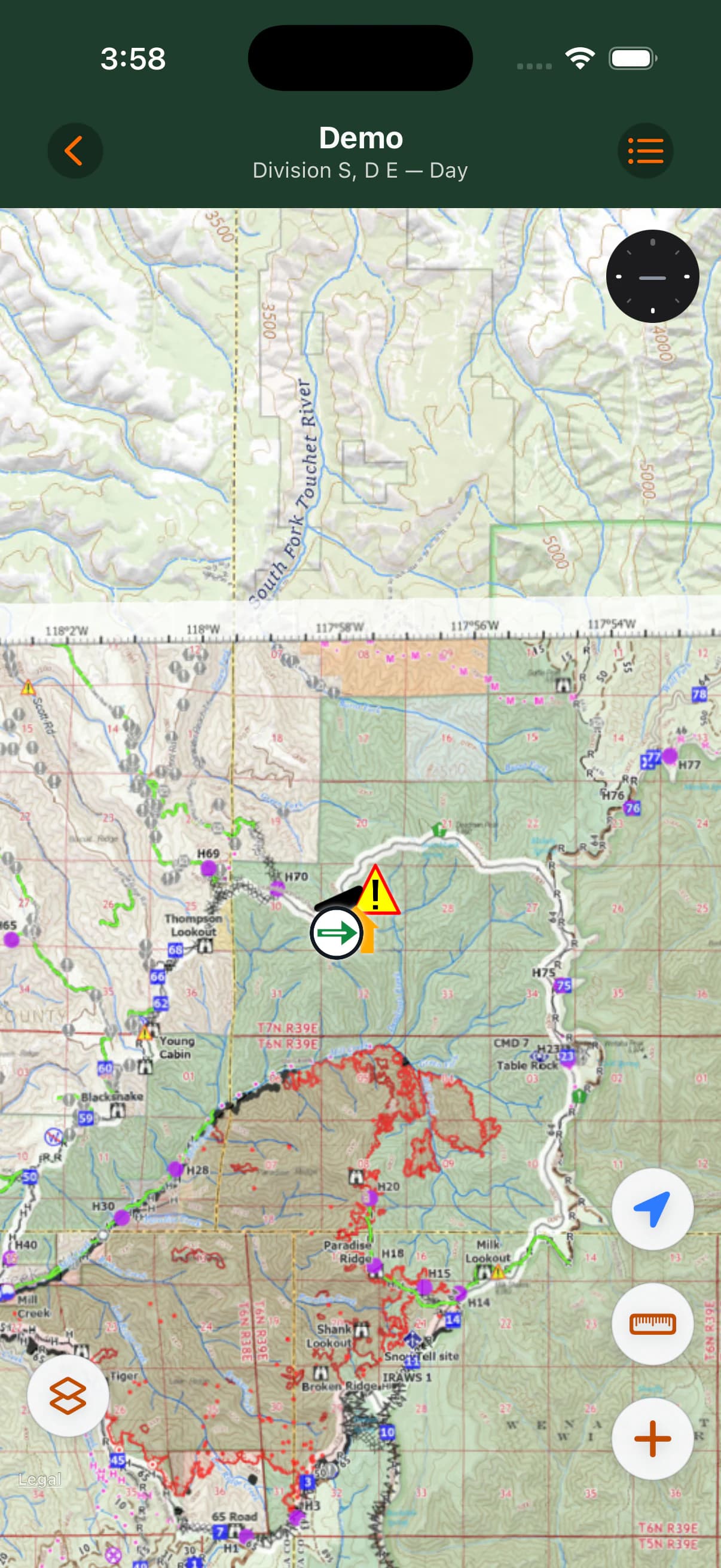 GeoPDF overlay with the USGS topo basemap visibly continuing beyond the PDF boundary
